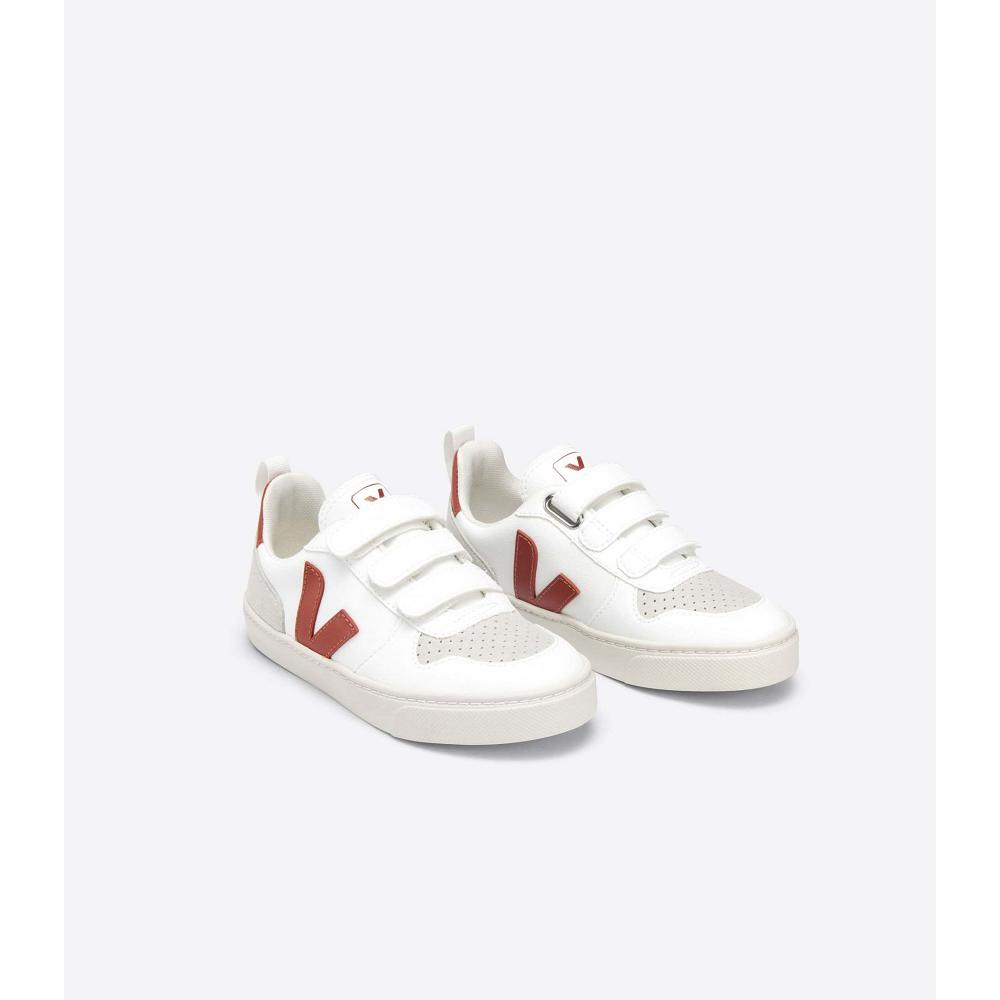 White/Burgundy Kids' Veja V-10 CWL Shoes | AU 785ILH